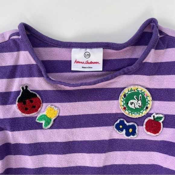 Hanna Andersson Girls Striped Purple Springtime Tiered Dress Size 120 Size 6-7 - Picture 3 of 7